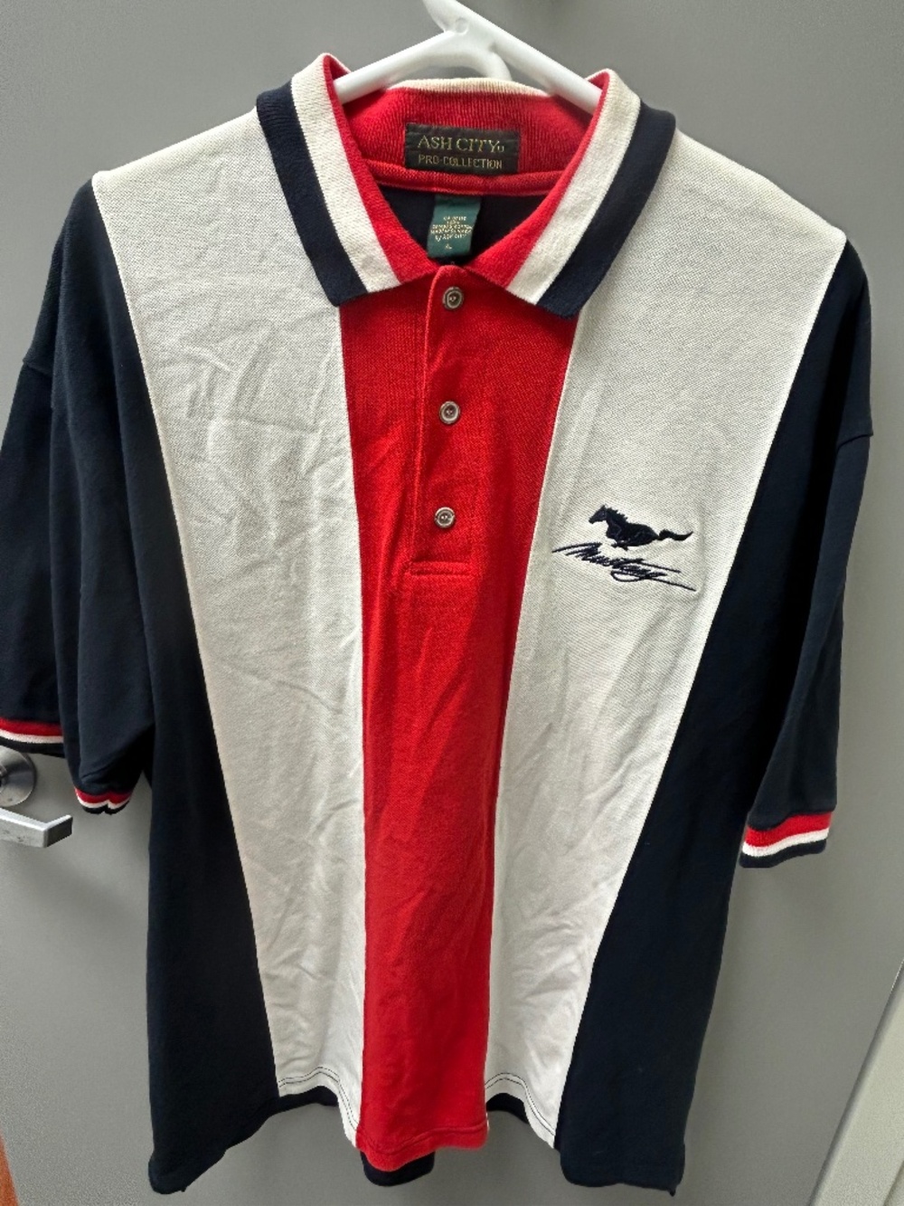 Vintage Mustang Horse Logo Colourblock Polo Shirt Men’s XL
